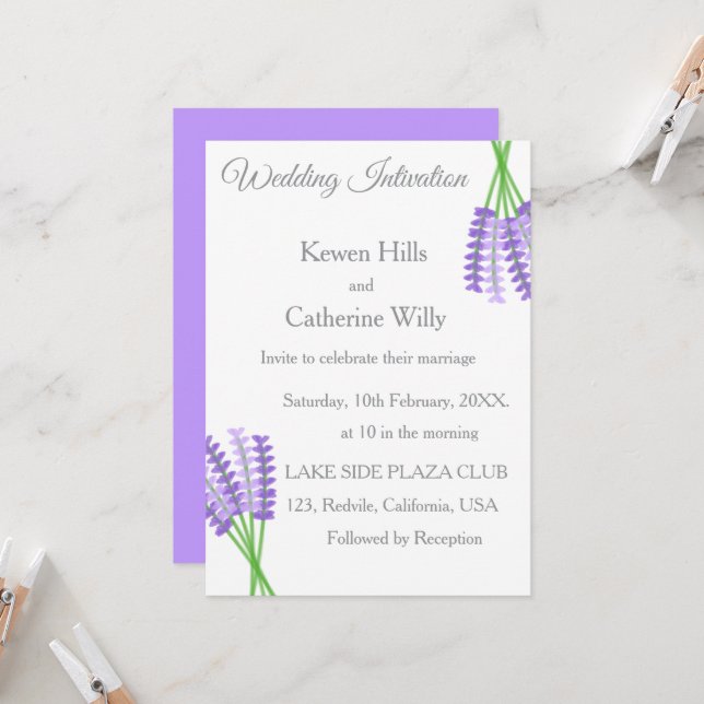 Lavender Botanical Wedding Invitation Einladung (Vorderseite/Rückseite Beispiel)