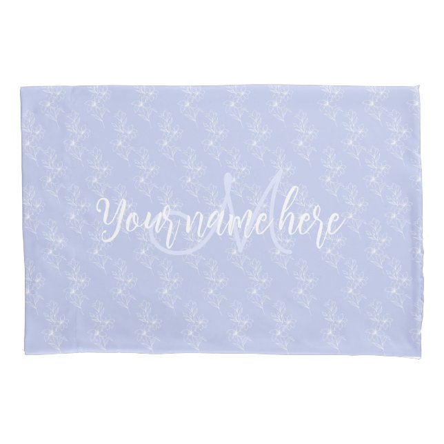 Lavender Botanisch Blauer Schlafzimmermonogramm Kissenbezug (Vorderseite)