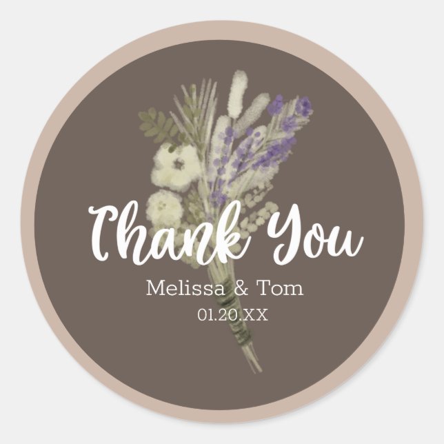 Lavender Botanische Rustikale Hochzeit Vielen Dank Runder Aufkleber (Vorderseite)