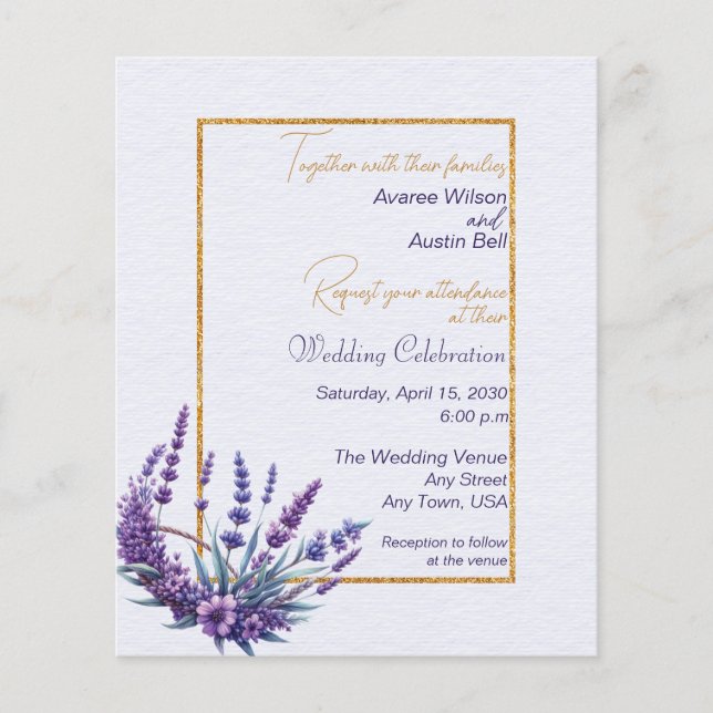 Lavender Bouquet BUDGET Hochzeit Einladung (Vorderseite)
