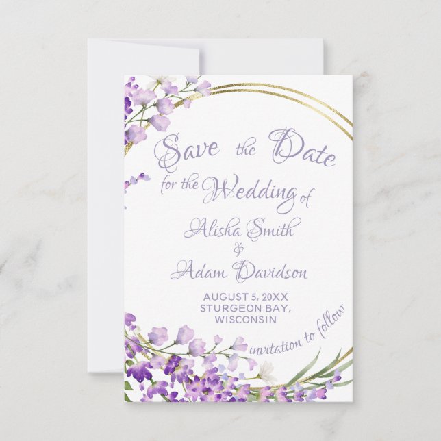 Lavender Bouquet Wreath Wedding Speichern Sie die  Save The Date (Vorderseite)