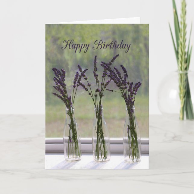 Lavender Bouquets Happy Birthday Karte (Vorderseite)