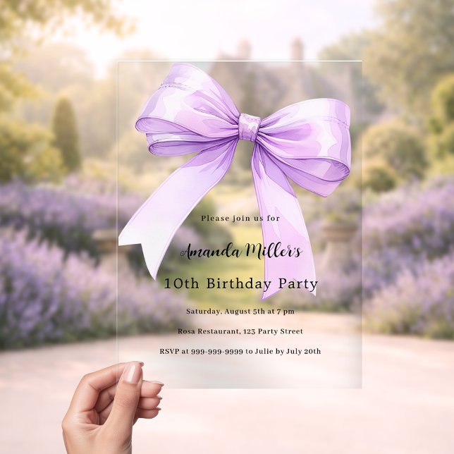 Lavender bow coquette girl luxury clear birthday acryleinladungen (Von Creator hochgeladen)