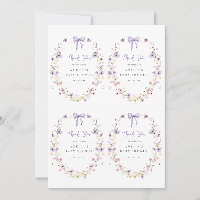Lavender Bow Gift Tag Printable Einladung (Vorderseite)