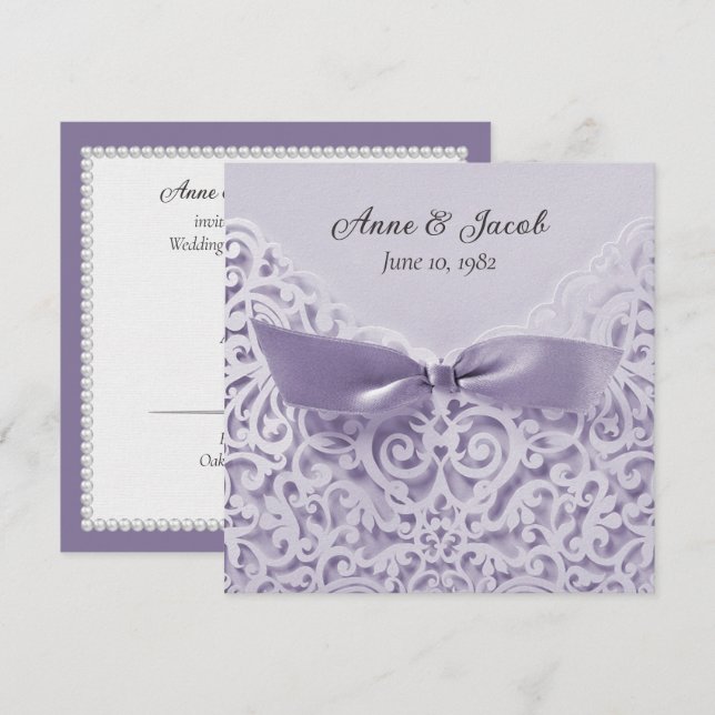 Lavender Bow on Lace Wedding Vow Erneuerung Einladung (Vorne/Hinten)