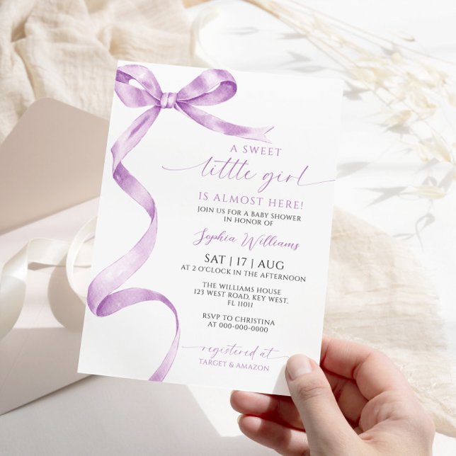 Lavender Bow Sweet Little Girl Baby Dusche Einladung (Von Creator hochgeladen)