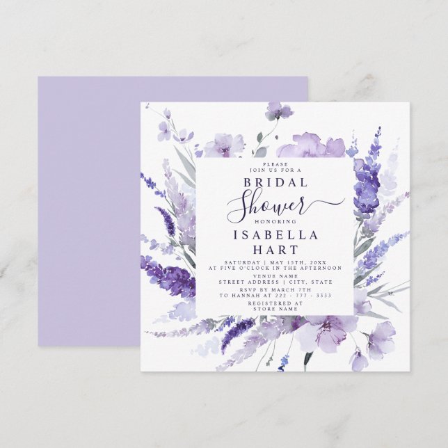 Lavender Brautparty Floral Botanisches Elegantes Einladung (Vorne/Hinten)