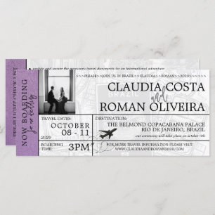 Lavender Brésil Mariage Boarding Pass Invitation