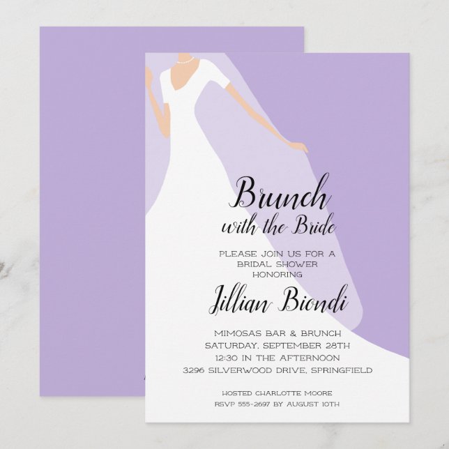 Lavender Bridal Dusche Einladungen Gown and Veil (Vorne/Hinten)