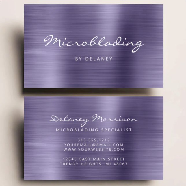 Lavender Brushed Metal Script Microblading Visitenkarte (Von Creator hochgeladen)