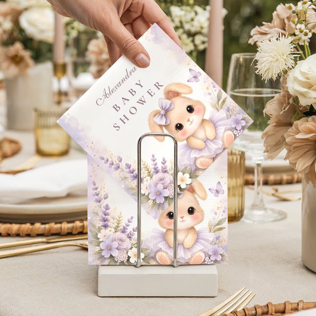 Lavender Bunny Floral Baby Shower Serviette (Von Creator hochgeladen)