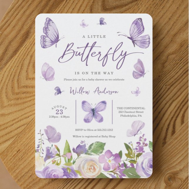 Lavender Butterfly Baby Dusche Einladung (Von Creator hochgeladen)