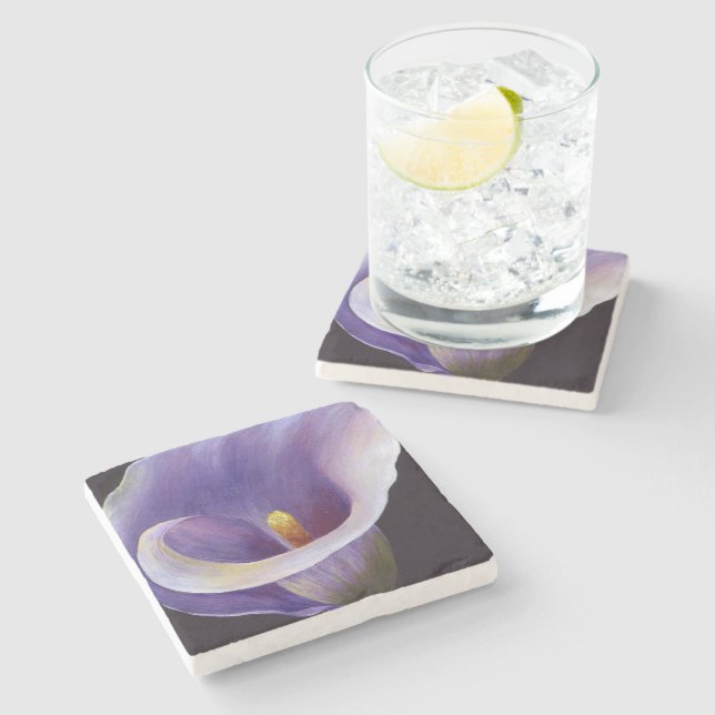 Lavender Calla Lily Steinuntersetzer (Seitenansicht)