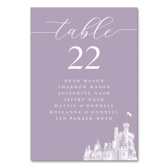 Lavender Castle Wedding Seating Plan Tischnummer (Vorderseite)