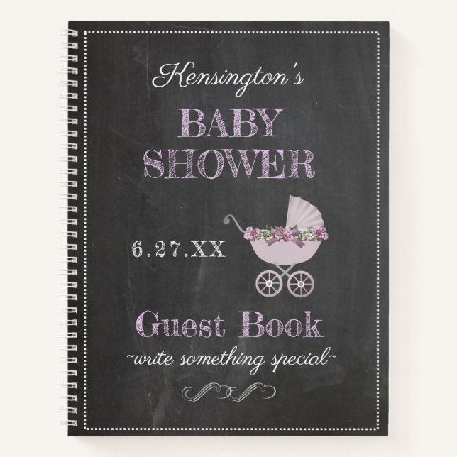 Lavender Chalkboard Look Baby Shooting Gästebuch | Notizbuch (Vorderseite)