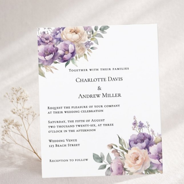 Lavender champagne cream floral wedding invitation (Von Creator hochgeladen)