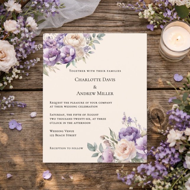 Lavender champagne cream floral wedding invitation (Von Creator hochgeladen)