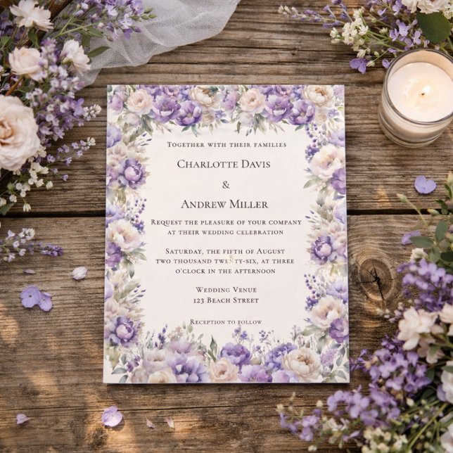 Lavender champagne cream floral wedding invitation (Von Creator hochgeladen)