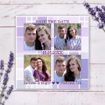 Lavender Checkered Foto Save the Date Magnet<br><div class="desc">Speichern Sie den Date-Magneten mit Ihren eigenen 4 Fotos,  die durch einen karierten lila- und lavenfarbenen Hintergrund gerahmt sind.</div>