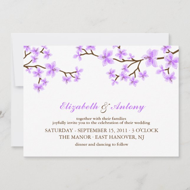 Lavender Cherry Blossoms Hochzeit Einladung (Vorderseite)