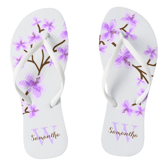 Lavender Cherry Blüten Mit Monogramm Flip Flops (Fußbett)