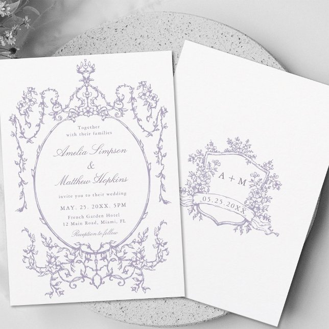 Lavender Classic Floral Frame Wedding            Einladung (Front & Back)