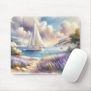Lavender Coast Sailboat Wasserfarbe Szene Mousepad