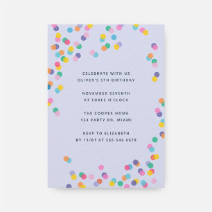 Lavender Colorful Confetti Kids Birthday Party Einladung