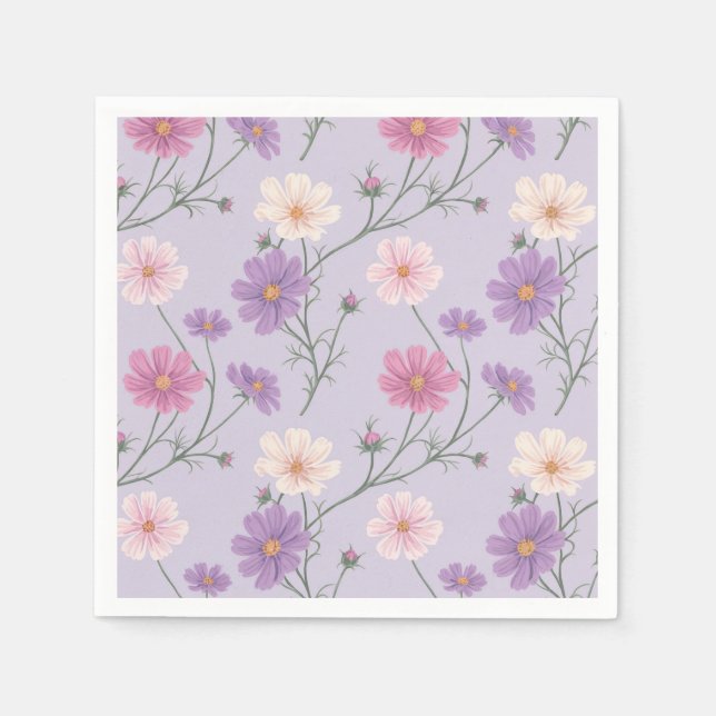 Lavender Cosmos Blume Cocktail Serviette (Vorderseite)