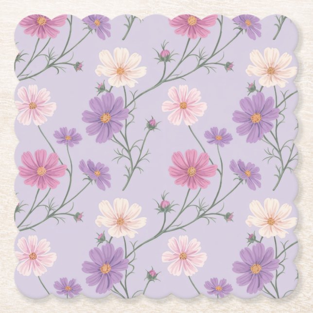 Lavender Cosmos Blume Untersetzer Set (Vorderseite)