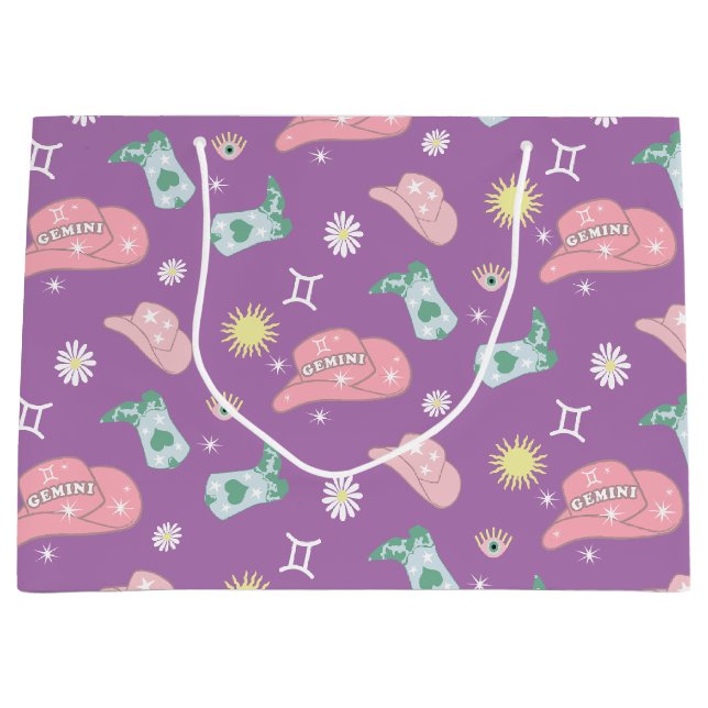 Lavender Cowgirl Gemini Zodiac Muster Ästhetik Große Geschenktüte (Vorderseite)