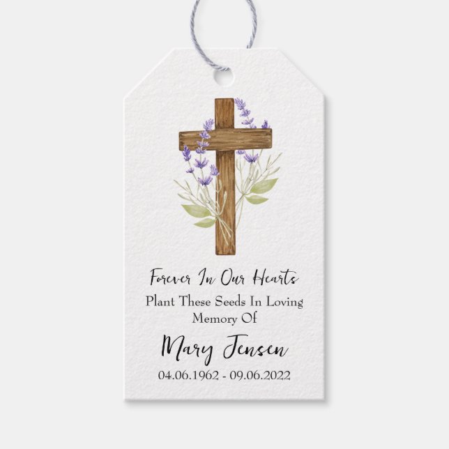 Lavender Cross Memorial Funeral Seed Packet  Geschenkanhänger (Vorderseite)