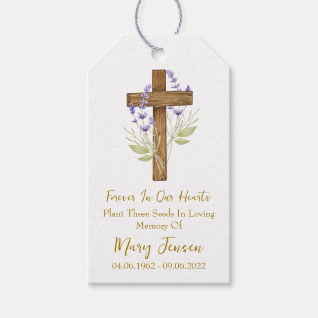 Lavender Cross Memorial Funeral Seed Packet  Geschenkanhänger (Vorderseite)