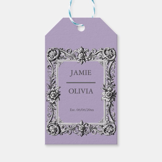 Lavender Custom Viktorianisch Scroll Frame - Hochz Geschenkanhänger (Vorderseite)