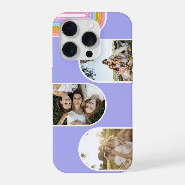 Lavender Cute Modern 3 Photo Layout Custom iPhone 15 Pro Hülle (Rückseite)