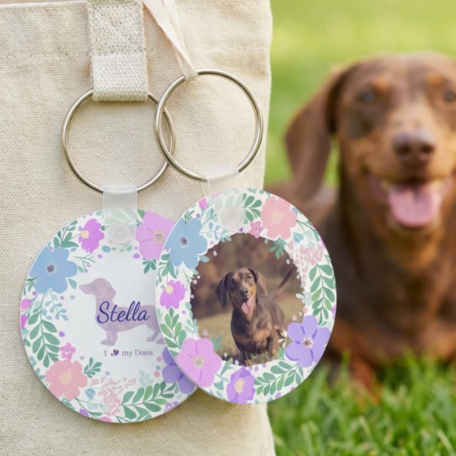 Lavender Dachshund Custom Photo & Name - Floral  Schlüsselanhänger (Von Creator hochgeladen)