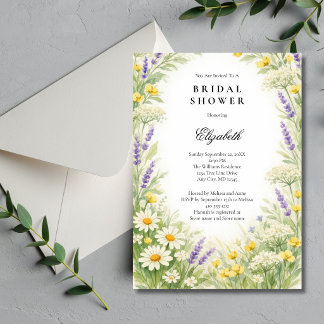 Lavender Daises Wildflowers Greenery Bridal Shower Einladung