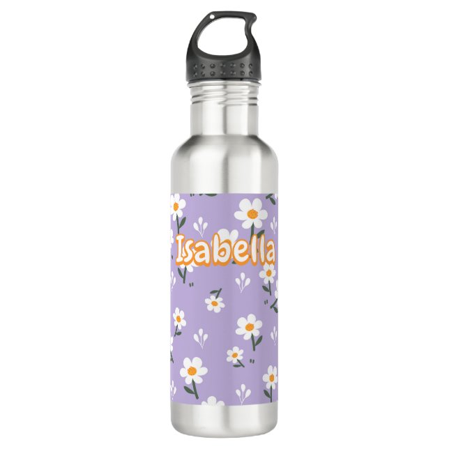 Lavender Daisy Floral Pattern  Edelstahlflasche (Vorderseite)
