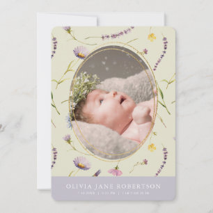 Lavender & Daisy Girl Foto Geburtsankündigung Einladung