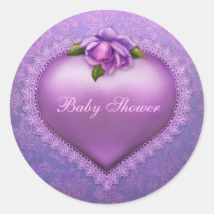 Lavender Damask Heart Runder Aufkleber
