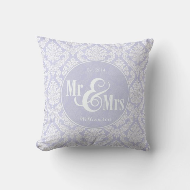 Lavender Damask "Mr. & Mrs." Kissen, personalisier Kissen (Vorderseite)