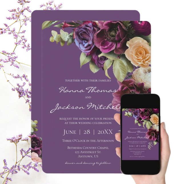 Lavender Dark Moody Elegant Floral Wedding Einladung (Von Creator hochgeladen)