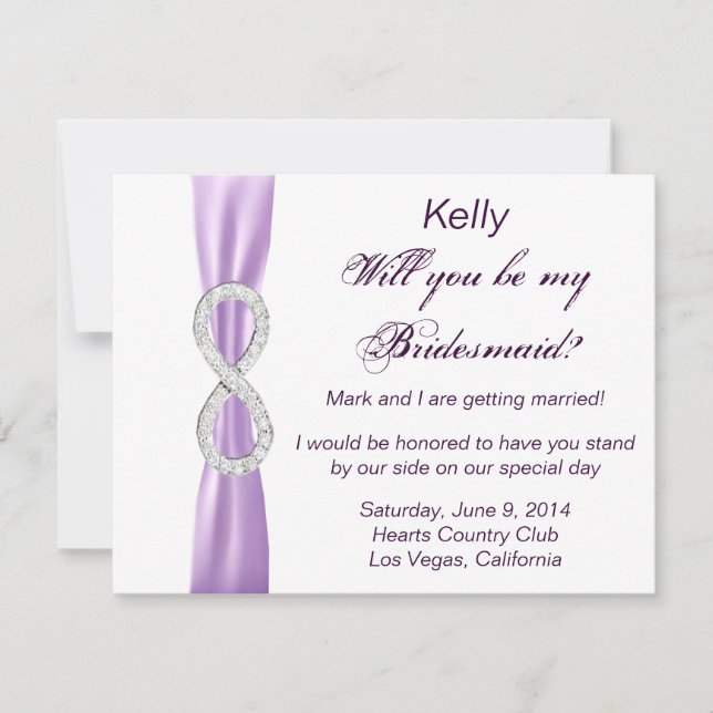 Lavender Diamond Infinity Wedding Bridesmaid Card Einladung (Vorderseite)