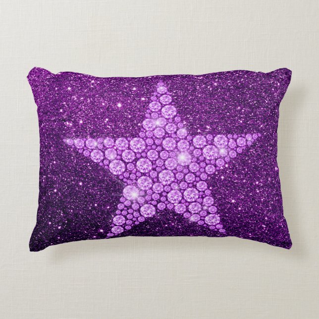 Lavender Diamond Star Lila Imitats Glitzer Zierkissen (Vorderseite)
