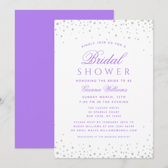 Lavender Diamonds Modernes Luxus-Brautparty Einladung (Vorne/Hinten)