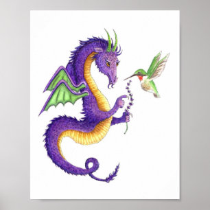 Lavender Dragon & Hummingbird - Druck Poster