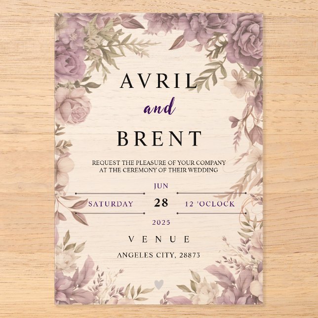Lavender Dreams Floral Wedding Akrolic Einladung (Vorderseite)