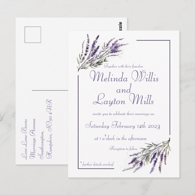 Lavender Dreams: Watercolor Wedding Postcard Postkarte (Vorne/Hinten)