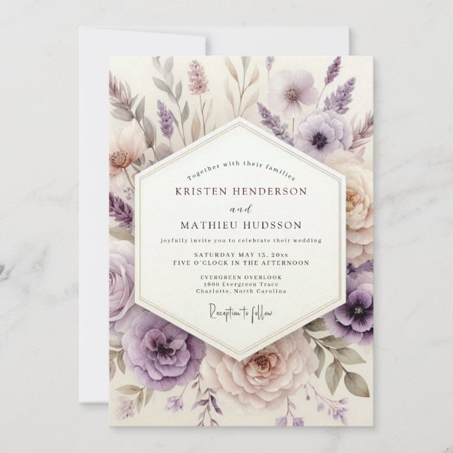 Lavender Dreamy Floral Wedding Einladung (Vorderseite)