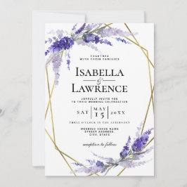 Lavender Dusty Lila Floral Gold Frame Wedding Einladung